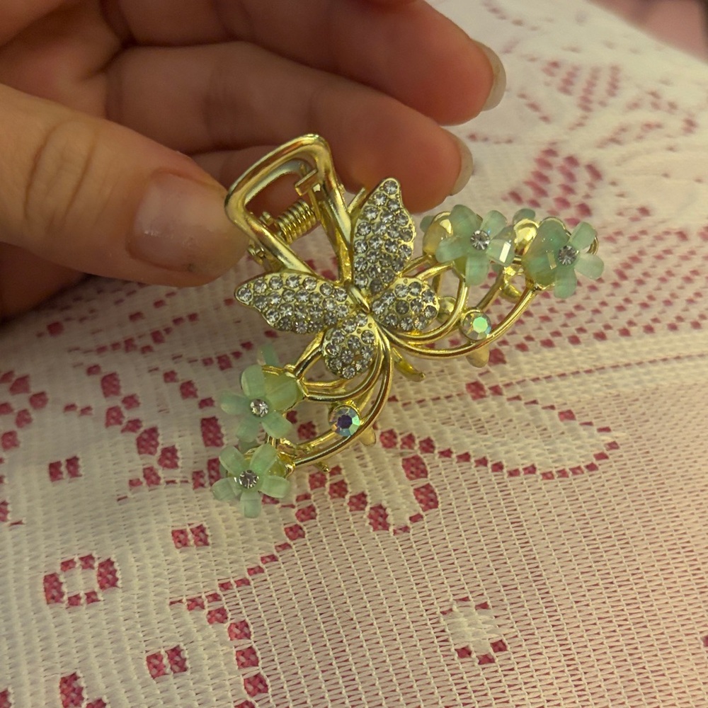 Mint and Gold Butterfly Claw Clip Hair Clip NWOT - Picture 5 of 5